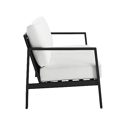 Linon Greyton Aluminum Frame Outdoor Loveseat with Removable Cushions Black & White