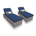 Afuera Living Wicker Patio Chaise Lounge Set with Navy Cushions Blue