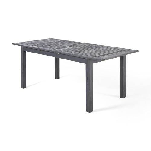 Christopher Knight Home Elmar Outdoor 9 Piece Wood and Wicker Dining Set Sandblasted Dark Gray + Gray