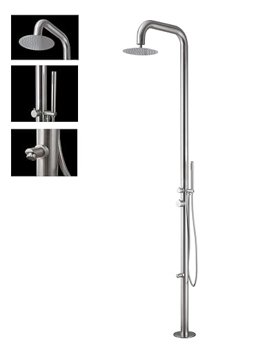 Wayime 91" Separable&Composable Free-Standing Brushed Stainless Steel 304 Rainfall Outdoor Shower Silver