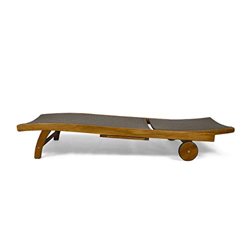 Great Deal Furniture Outdoor Wicker and Wood Chaise Lounge Set of 4 Brown Teak Finish
