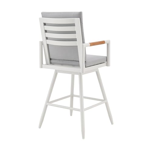 HomeRoots 43" Light Gray Metal Swivel Outdoor Counter Height Bar Chair with Footrest Grey