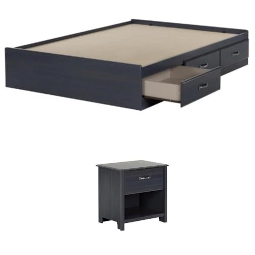 Home Square 2-Piece Full Mates Bed & Nightstand Set Blueberry