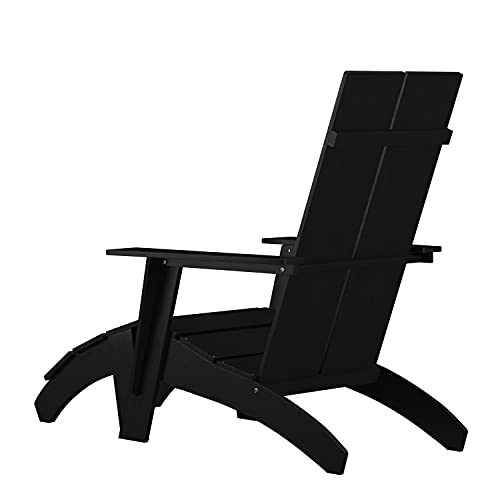 Flash Furniture Set of 2 Sawyer Adirondack Chairs with Footrests Black