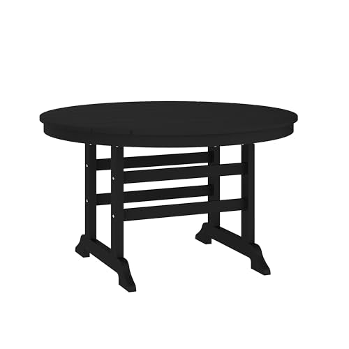 BizChair Commercial 5 Piece Adirondack Dining Set with 48" Round Table and 4 Cupholder Chairs Black