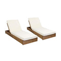 Christopher Knight Home Abraham Outdoor Acacia Wood Chaise Lounge Set of 2 Teak Finish + Cream