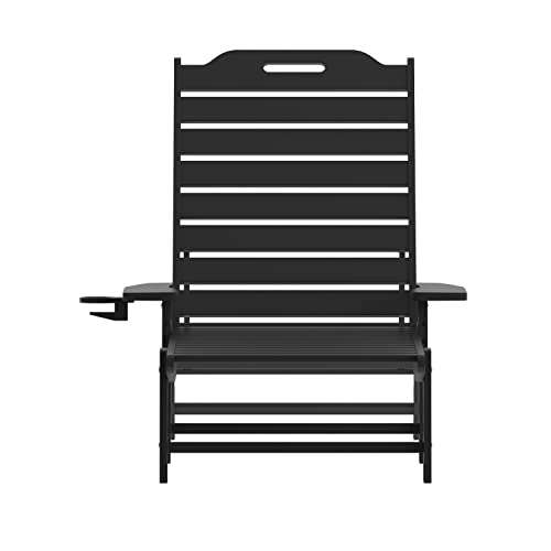 Taylor & Logan Edgley Set of 2 Adjustable Adirondack Loungers with Cup Holder Black