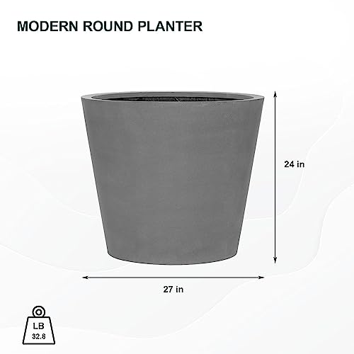 Pottery Pots Fiberstone Round Planter Large 24 Inch Grey