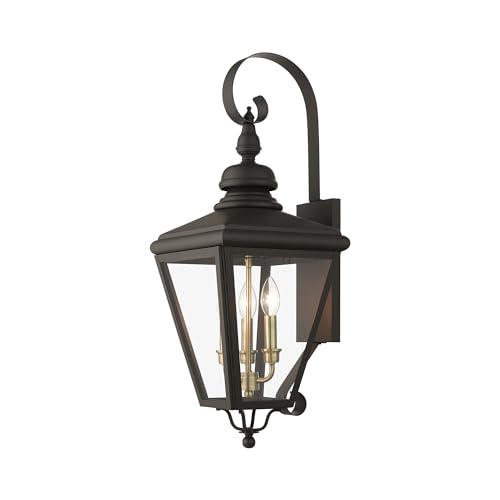 Livex 27373-07 Adams 3 Light Outdoor Wall Lantern Antique Brass/Brushed Nickel