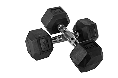 Bolt Fitness Supply Hex Rubber Dumbbell Set 5-75 lb with Metal Handles in Pairs Black Silver