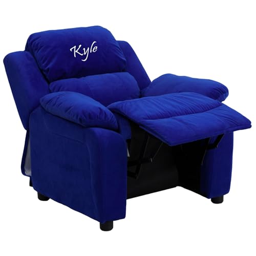 Flash Furniture Personalized Kids Recliner with Storage Arms Blue Microfiber