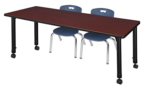 Regency Kee Adjustable Mobile Classroom Table Set with 12" Andy Chairs, Mahogany/Navy