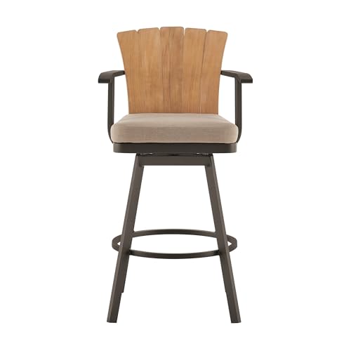 HomeRoots 40" Brown Metal Swivel Outdoor Counter Height Bar Chair with Footrest Brown