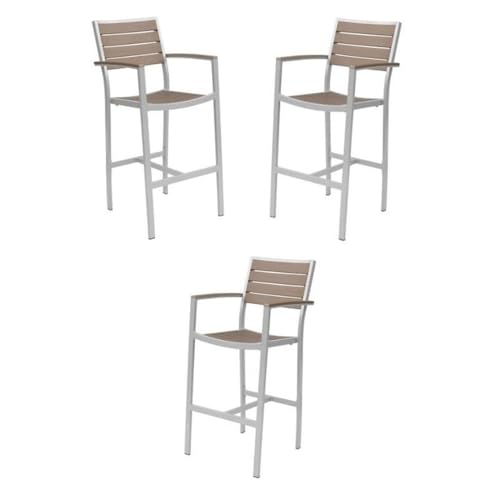 Home Square Aluminum Patio Bar Stool Set of 3 Silver