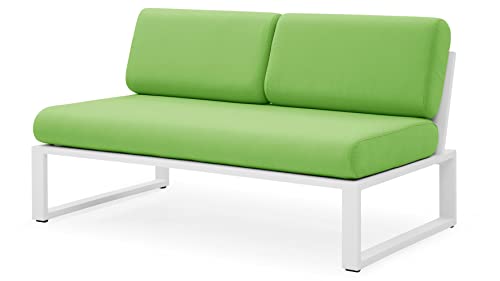 ZURI Modern Kore Outdoor Armless Loveseat with Quick Drying Cushions Aluminum Frame White/Lime