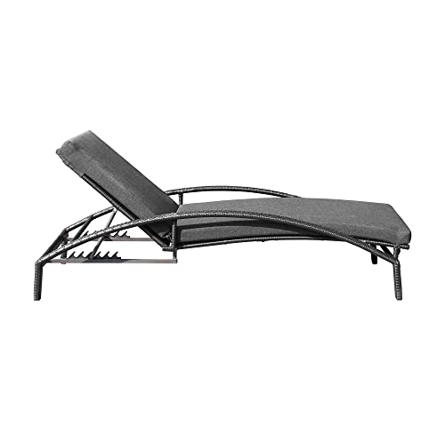 Armen Living Mahana Outdoor Patio Chaise Lounge Chair Black Aluminum and Wicker with Charcoal Cushion