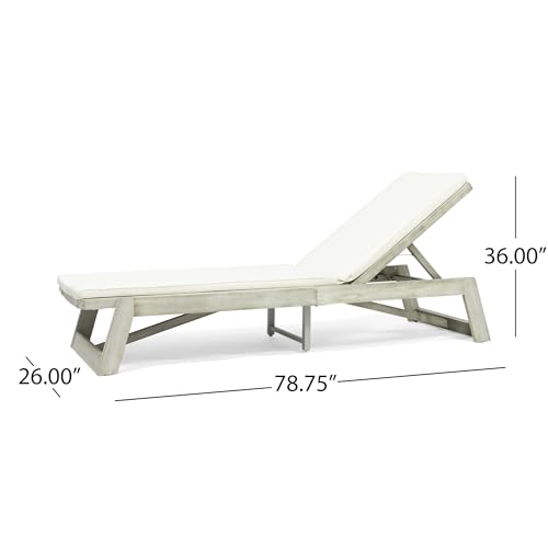 Christopher Knight Home Maki Outdoor Acacia Wood Chaise Lounge Set of 2 Weathered Gray + Gray + Cream