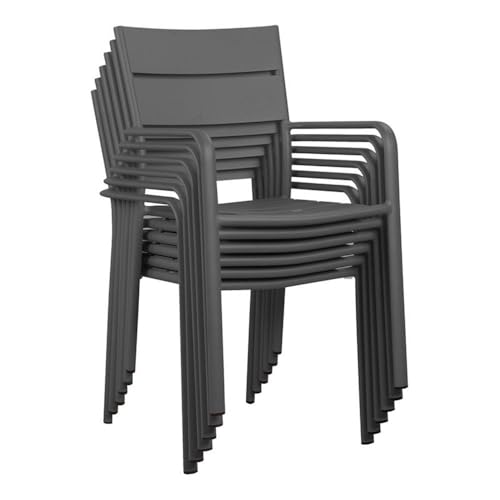 Pemberly Row 34" Aluminum Patio Dining Chair Set of 6 Grey