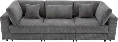 Merax 105" Comfy 3-Seater Sofa with Removable Back Cushions and 5 Pillows Grey