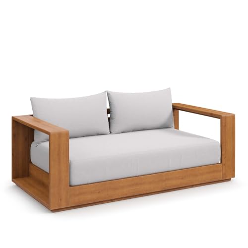 Modway Tahoe Acacia Wood Outdoor Patio Loveseat Natural Light Gray