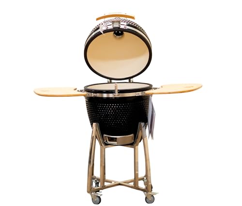 Comfortbilt 21" Kamado Grill Charcoal Smoker with Cart and Side Shelves Black