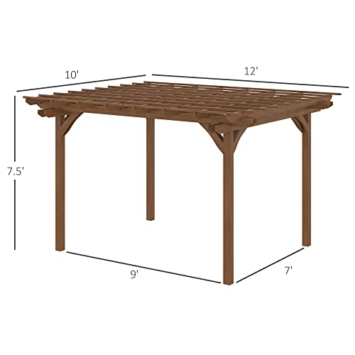 Outsunny 12' x 10' Outdoor Wood Pergola Gazebo for Climbing Plants Brown