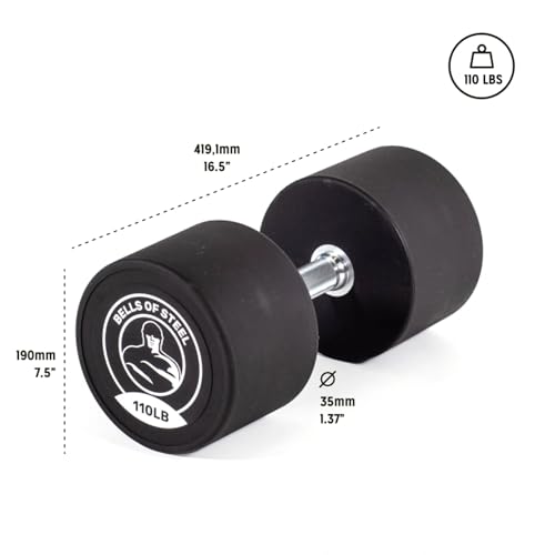 Bells of Steel Urethane Dumbbells Weight Set - Medium Knurling, Hardened Chrome Handle, Commercial-Grade