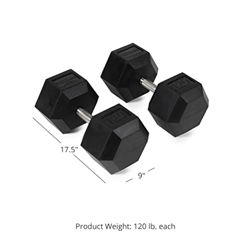 Titan Fitness 120 LB Pair Black Rubber Coated Hex Dumbbells