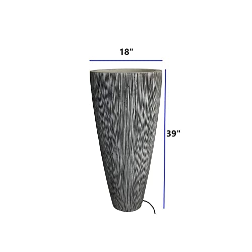HomeRoots Gray Sandstone Ribbed Long Conical Planter with Light 1" X 18" X 39