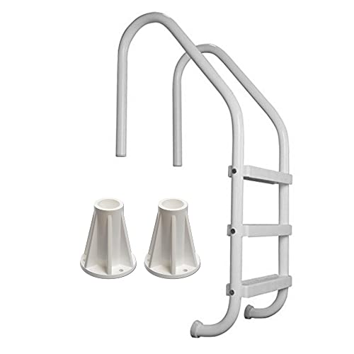 SAFTRON 3 Step High Impact Polymer Pool Ladder with Surface Mounting Base 2 Pack White