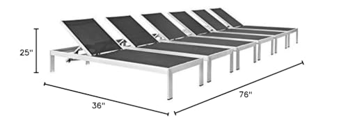 Pemberly Row Modern Aluminum Patio Chaise Lounge Set of 6 Black