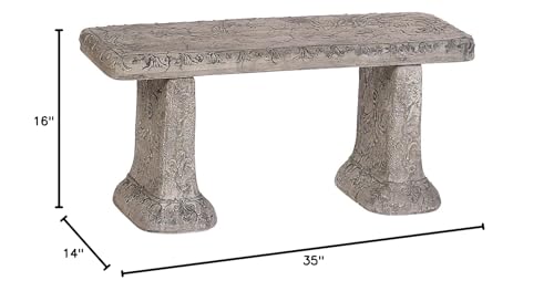 SOLID ROCK STONE WORKS Old World Outdoor Garden Bench 3-Piece Cast Stone Concrete Grey