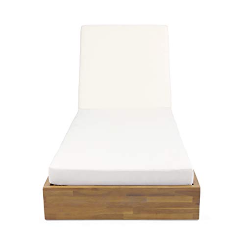 Christopher Knight Home Abraham Outdoor Acacia Wood Chaise Lounge Set of 4 Teak Finish + Cream