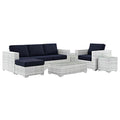 America Luxury - Outdoor Lounge Sectional Sofa Chair Set, Rattan Wicker, Modern, Blue