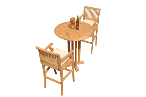TeakStation Grade-A Teak Wood Giva 3-Piece Bar Set with 36" Round Table & 2 Arm Chairs