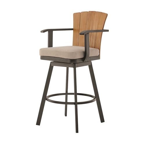 HomeRoots 40" Brown Metal Swivel Outdoor Counter Height Bar Chair with Footrest Brown