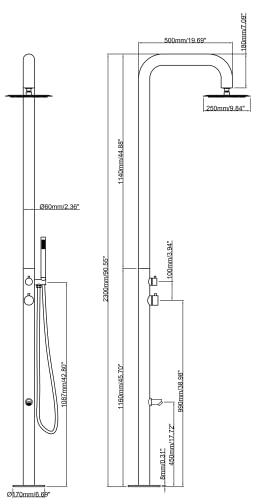 Wayime 91" Separable&Composable Free-Standing Brushed Stainless Steel 304 Rainfall Outdoor Shower Silver