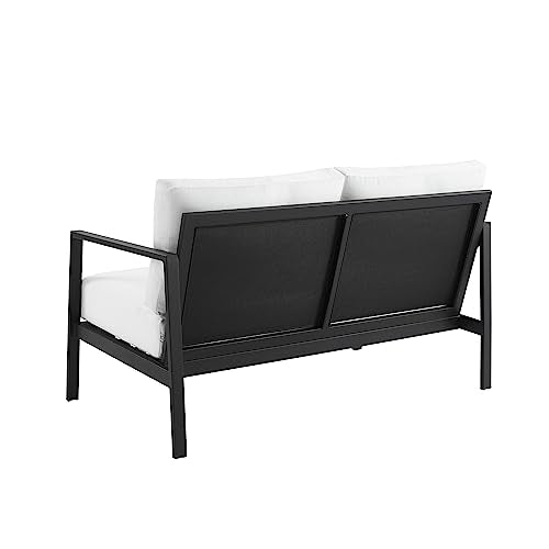 Linon Greyton Aluminum Frame Outdoor Loveseat with Removable Cushions Black & White