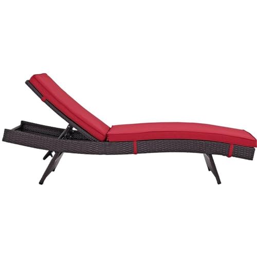 Modway Convene Wicker Rattan Outdoor Patio Chaise Lounge Chairs Set of 2 Red