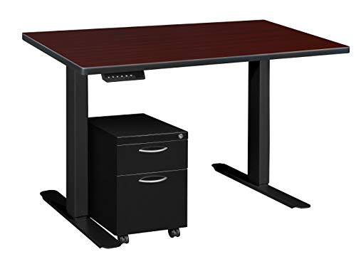 Regency Esteem Single Pedestal Height Adjustable Desk 42" Mahogany/Black