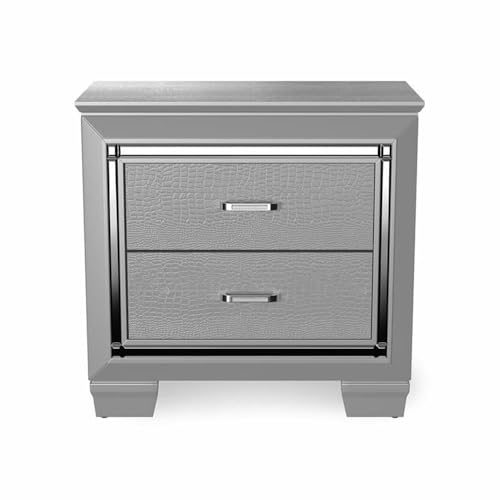 BOWERY HILL 2-Drawer Contemporary Wood Nightstand Silver