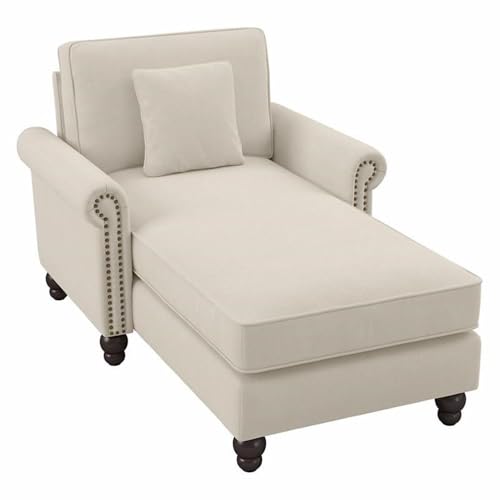 Bush Furniture Chaise Lounge Chair with Arms, Coventry Collection, Cream Herringbone