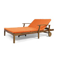 Great Deal Furniture GDFStudio Double Chaise Lounge Acacia Wood Teak Finish Orange Cushions