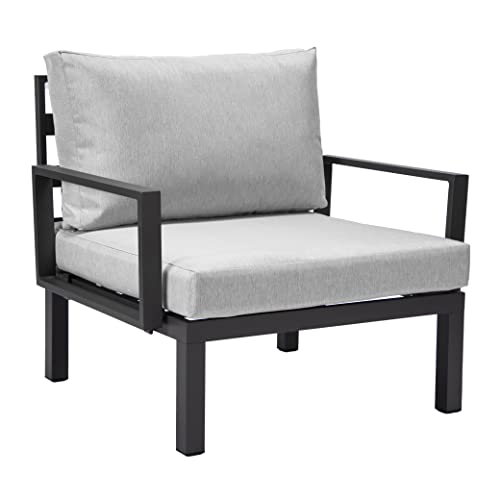 LeisureMod Hamilton Modern 7-Piece Modular Outdoor Sectional Set with Fire Pit Table Light Grey