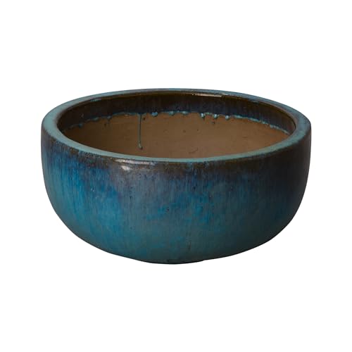Emissary Gold & Teal Stoneware Shallow Ground Planter 30" D x 16" H Teal/Gold