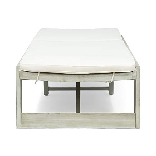 Christopher Knight Home Maki Outdoor Acacia Wood Chaise Lounge Set of 2 Weathered Gray + Gray + Cream