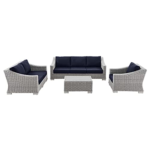 America Luxury - Outdoor Lounge Sectional Sofa Chair Set Rattan Wicker Blue