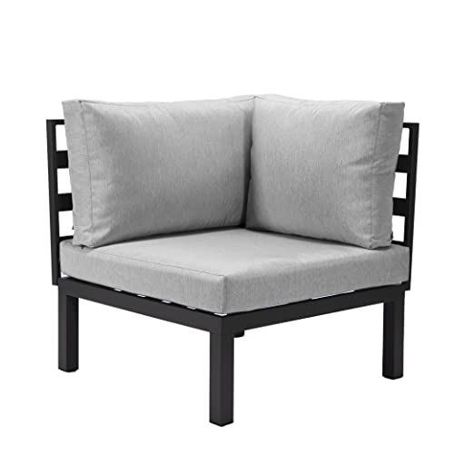 LeisureMod Hamilton Modern 7-Piece Modular Outdoor Sectional Set with Fire Pit Table Light Grey