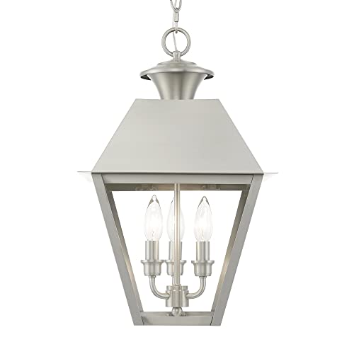 Livex Wentworth 3 Light Large Outdoor Pendant 19 Inches Tall Bronze/Antique Brass