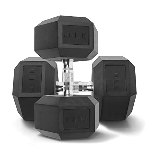 WF Athletic Supply Rubber Coated Solid Steel Cast-Iron Dumbbells 110 LB Pair Yellow